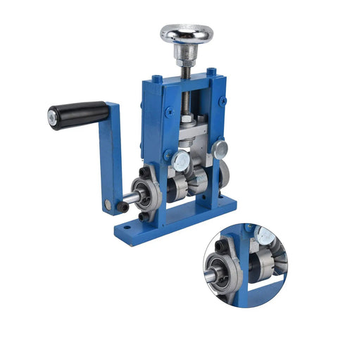 Close-up of Dual Purpose Automatic Wire Stripper Machine For Copper Cable with hand crank and steel jaws for wires 1Mm to 25Mm.