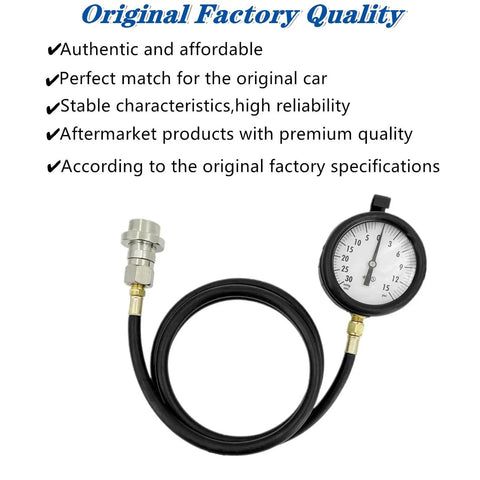 Duramax Diesel Fuel Pressure Tester Gauge Kit With Quick Coupler 30 inHg To 15 PSI Range 6 Ft Hose For GM Duramax 6.6L Diesel Fuel System Diagnostics And Troubleshooting, hose and gauge