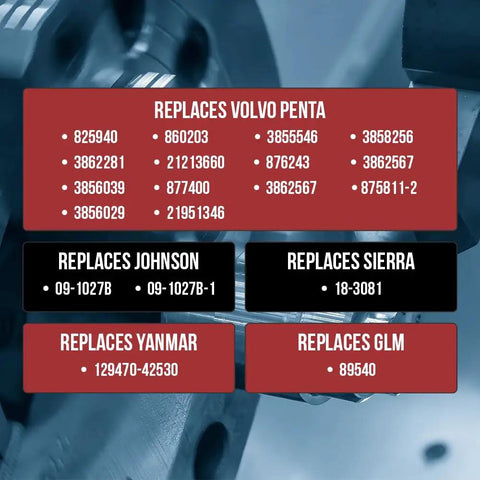 Marine Water Pump Impeller Kit fits Volvo Penta 3.0 4.3 5.0 5.7 V6 V8 Engines info chart with replacement part numbers