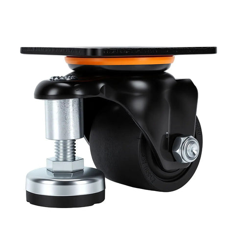 Heavy Duty Leveling Casters With 2.5 Inch Wheels, showing a close-up of a durable plate mount roller for heavy tools.