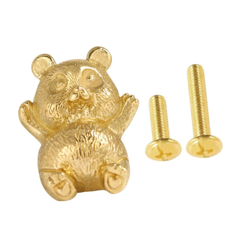 Gold Brass Panda Cabinet Handle With Funny Animal Statue Pull For Wardrobe Drawer Knob And Cupboard Dresser Hardware Suitable For Kitchen Renovation Projects, with screws