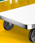 Heavy Duty Flatbed Cart With Steel Platform Dolly And Wheels for Home Office and Warehouse, close-up of white steel deck and wheels