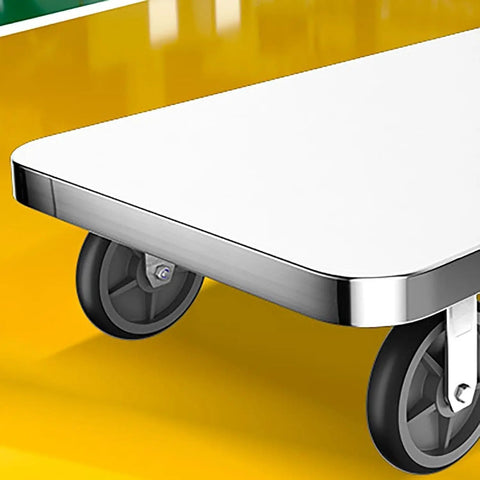 Heavy Duty Flatbed Cart With Steel Platform Dolly And Wheels for Home Office and Warehouse, close-up of white steel deck and wheels