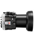 Side view of Underwater Housing For Sony FX3 And FX30 With PL100 Flat Port, 40m 130ft Depth Rating, showcasing button controls