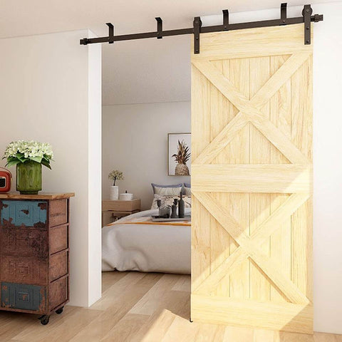 Installed Ceiling Mount Sliding Barn Door Hardware Kit for Closet, 12 Foot Track System Fits 72 Inch Wide Single Wood Door Panel