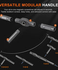 42 In 1 Magnetic Screwdriver Set with Quick Ratcheting Handle showing modular handle configurations and assembly options.