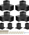 Heavy Duty Steel 3-Way Pergola Brackets Kit for 3.5x3.5 Inch Lumber, Black Powder Coat Outdoor DIY Pergola Hardware with bolts