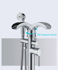 Freestanding Bathtub Faucet With Hand Shower Set Floor Mounted Waterfall Tub Filler Single Handle Chrome Polished Bath Fixtures