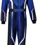 Blue and white Go-Kart Racing Suit For Adults, Youth And Kids, Water-Resistant Digital Print, Breathable Fabric, Lightweight Comfort