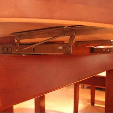Heavy Duty Telescoping Folding Hinge With Self Locking Bracket And Hydraulic Cushion For Fold Flat Tables under wooden table.
