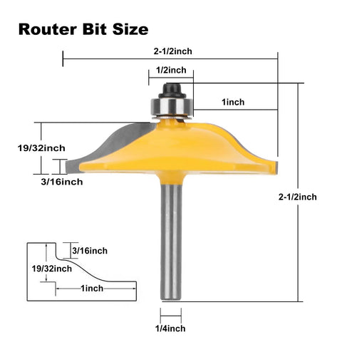 Three Piece One Quarter Inch Shank Round Over Cove Router Bit Set dimensions diagram woodworking tool