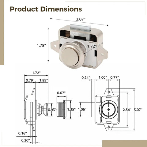 Product dimensions for Push Button Cabinet Lock 5 Pack With Chrome Plated Finish For RV And Boat Compartments Marine Grade Metal