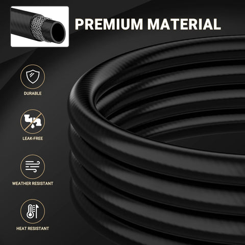 Propane hose coil, black braided exterior; 4 ft high-pressure line with POL connector