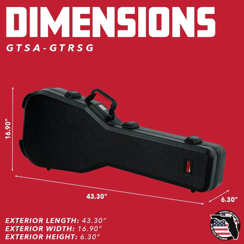 Image showing dimensions of Molded Flight Case For SG Style Double Cutaway Guitars With ATA Roto-Molded Polyethylene Shell.