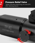 Close-up of the rotary punch driver with pressure relief valve for knockout punch kit for electrical conduit hole cutter set.