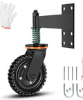 6 Inch Heavy Duty Fence Gate Wheel With 360 Degree Rotation Spring Loaded Caster For Metal Tube Gates Supports Up To 600 Lb Includes Screws And Screwdriver Durable Wheel For Smooth Gate Operation Black with installation kit and gloves