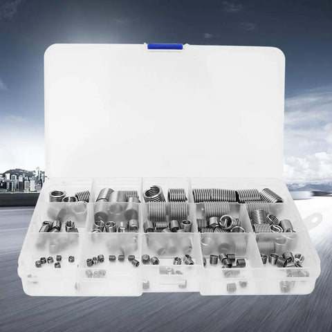 Stainless Steel Wire Thread Insert Kit M3 For Damaged Hole Repair, 120-Piece Tool Set With Storage Box, Durable, High-Performance Thread Formation For Auto, Home, Machinery And Metalworking Projects., open storage box with assorted M3 stainless steel wire thread inserts
