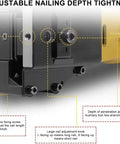 Pneumatic Handheld Carton Sealer Tool For Heavy Duty Box Packing close-up, showing adjustable nailing depth controls and settings.