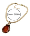 Bold Resin Stone Pendant Necklace With Long Rope Chain For Women Dope Statement Jewelry With Jeweled Metal Wire Accent Durable Wear Fashionable Costume Accessory In Rich Brown, showing measurement of 54cm.