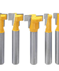 Five Piece T Slot Router Bit Set With 1/4 Inch Shank Keyhole Track Cutters Pro Grade C3 Micro Grain Tungsten Carbide Blades