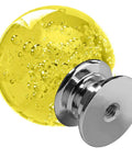 Top Shelf 12 Pack Of 30 mm Yellow Bubble Crystal Glass Cabinet Knobs With Dazzling Chrome Trim, close-up view.
