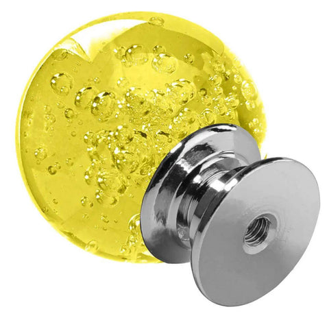 Top Shelf 12 Pack Of 30 mm Yellow Bubble Crystal Glass Cabinet Knobs With Dazzling Chrome Trim, close-up view.