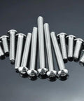 Top Shelf Heavy Duty 3/8-16 X 3 Inch Button Head Socket Cap Screws 304 Stainless Steel Hex Bolts displayed in a group.