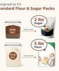 Flour And Sugar Storage Containers Set Of 3 Large Airtight Plastic Canisters With Lids 5.5 Qt Flour Jar And 2.6 Qt Sugar Jars Pantry Organizer
