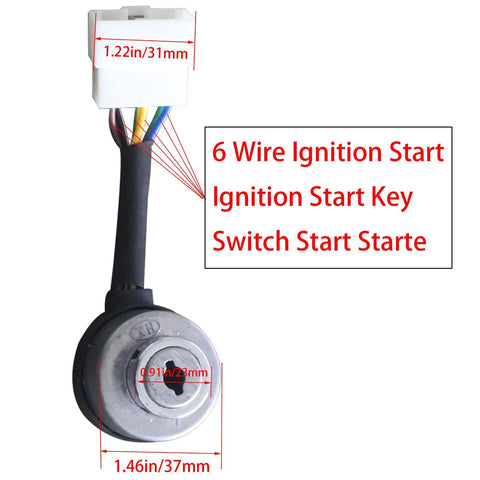 Six Wire Ignition Key Switch For 2.5 To 6.5KW 188F Gas Generators with connector and dimensions shown