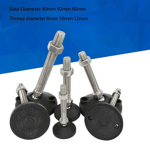 Adjustable Leveling Feet Made From Nylon And Stainless Steel For Durability And Corrosion Resistance, Heavy Duty Base Options 40 50 60mm, M8 M10 M12 Threads, 50 80 100 150mm Bolt Lengths, Easy Height Tuning For Furniture And Equipment, black leveling feet with threaded bolts