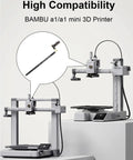Filament Hall Sensor Board For Bambu Lab A1 And A1 Mini with FPC ribbon cable shown next to compatible 3D printers on display