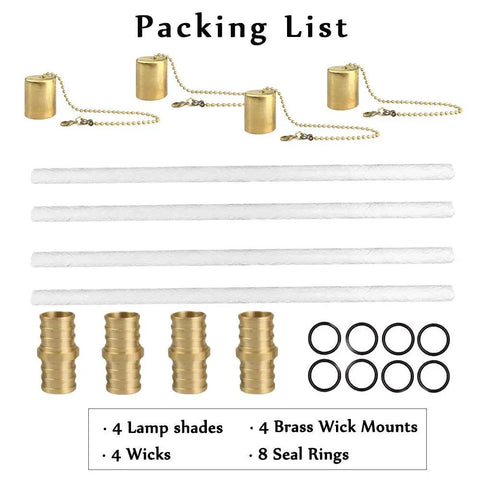 Wine Bottle Torch Kit 4 Pack With Long Life Fiberglass Wicks, Brass Wick Holders And Brass Caps, Just Add Bottle For Outdoor Garden Lighting Pack List