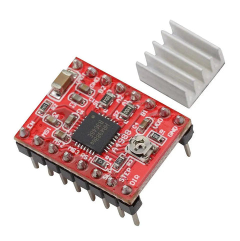 A4988 Stepper Motor Driver Module with Heat Sink for Arduino 3D Printer CNC Machine and Robotics, top view.