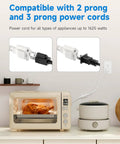 Flat Plug Extension Cord 1 Ft White 90 Degree Right Angle No Block Outlets Low Profile Wall Friendly Space Saving 3 Prong Indoor Grounded Small Power Cord 16 AWG 13A 1625W Pack Of 3, white 3-prong plug shown with oven and cooker
