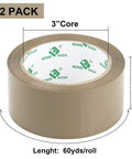 Brown Packing Tape Refills, Heavy Duty Pack With Free Dispenser For Packaging, Shipping And Moving, 3" core, 60 yds/roll