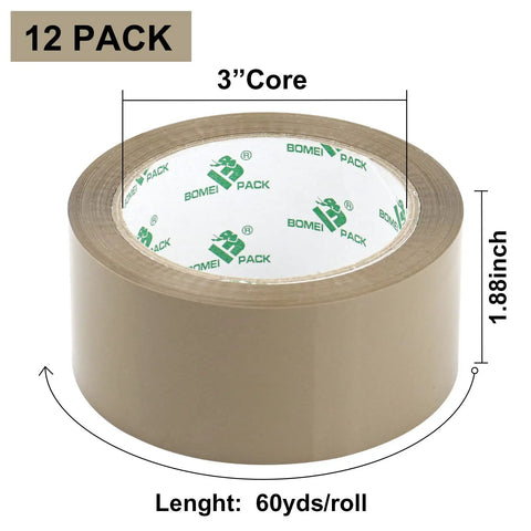 Brown Packing Tape Refills, Heavy Duty Pack With Free Dispenser For Packaging, Shipping And Moving, 3" core, 60 yds/roll