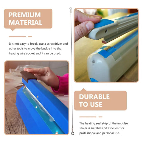 5 Piece Hand Sealer Heating Strips Fast Heat Replacement Elements High Resistance Manual Sealer Parts Quick Warm Up No Sweat Setup For Reliable Daily Packing Tasks with blue manual sealer setup.