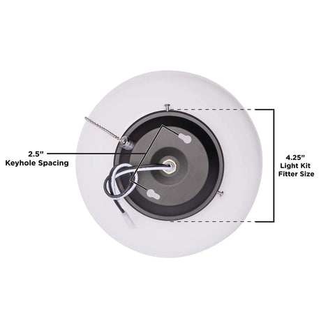 Bottom view of Led Schoolhouse Ceiling Fan Light Kit For Indoor Outdoor Use Energy Star Rated Three Fitters with size details