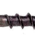 Close-up of a zinc plated self-tapping screw from Seven By One And One Half Inch Pocket Hole Screws Thirty Pack For Woodworking Projects.
