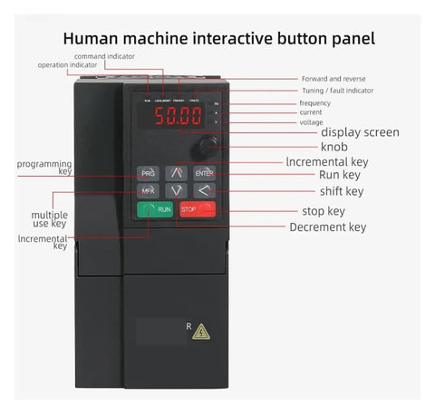 Variable Frequency Drive Inverter For 3 Phase Motors 2.2KW To 22KW 380V VFD With 3 Phase Input And Output Motor Speed Controller Energy Saving And Overload Protection Workhorse control panel with display, knob, and run stop keys
