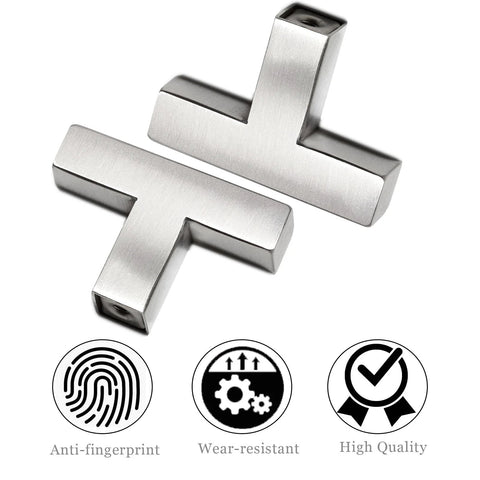 2 Pack Square Brushed Nickel Cabinet Pulls Stainless Steel Single Hole Cupboard Hardware, modern bar pulls, easy install.