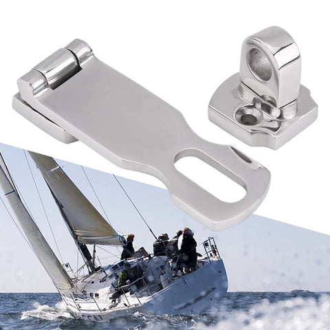 Hapivida marine-grade stainless steel hatch fastener clamp with 75mm anti-rattle locking mechanism for boat cabinets.