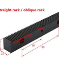 Solid Build 1.25 Module Helical Gear Rack With Matched Steel Pinion Set For CNC Routers And Shop Projects Right Handed Spiral Teeth 22X25mm Size showing dimensions and design features.