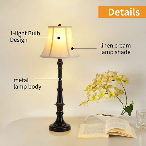 Two Pack Vintage Style Buffet Table Lamps For Living Room And Bedroom with retro brown finish, white shade, Art Deco design
