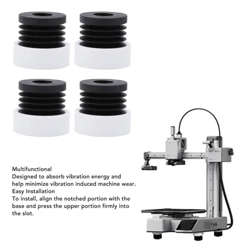 4 Piece Anti Vibration Feet And Shock Absorbing Pads For 3D Printers displayed with A1 Mini 3D printer beside installation info