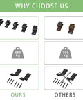 Comparison chart of our Exterior Sliding Barn Door Hardware Track Kit With 96 Inch Black Track and others, showing brackets and weights.