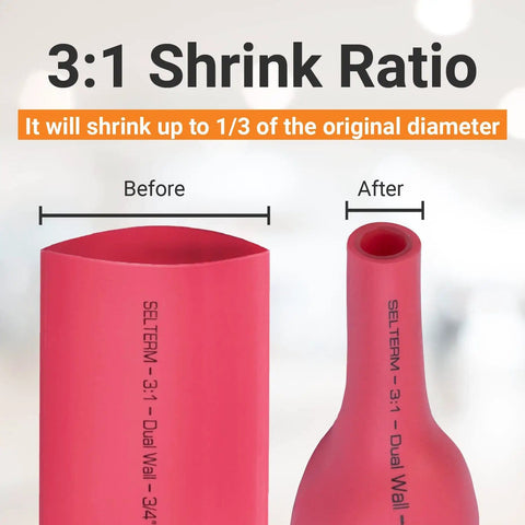 Marine Grade Heat Shrink Tubing Kit Large Size Assortment One Half Inch Five Eighths Inch Three Quarters Inch Dual Wall Adhesive 3:1 Shrink Ratio