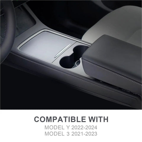 Center Console Organizer For Tesla Model Y And Model 3 With Backlit Transparent Lid And Smooth Sliding Tray Carbon Edition