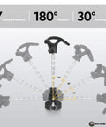 Diagram showing electric trolling motor stabilizer with 7 locking positions and 180-degree rotation in 30-degree increments.