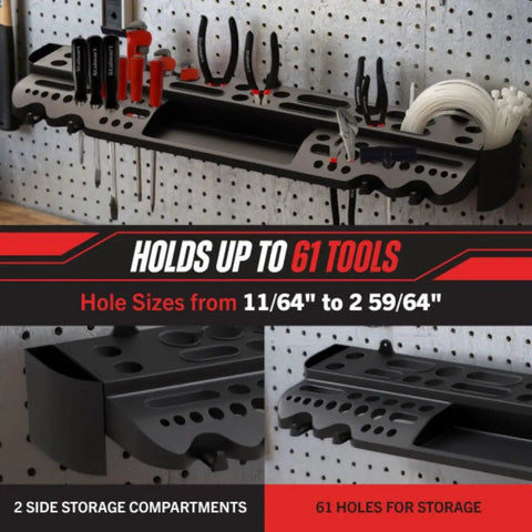 Heavy Duty Wall Mounted Tool Organizer With 61 Hole Screwdriver Holder 4 Hooks And 2 Compartments Utility Shelf Pliers Rack
